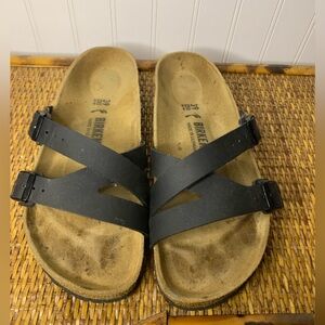 Birkenstock Yao Balance Sandal Sz 39 EUC Black Birko Flor Leather
